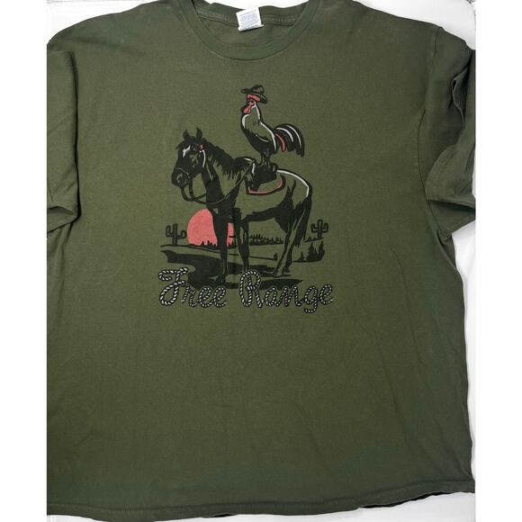 Rooster on Horse Free Range T-shirt size 2XL Pre-Owned in good conditio - Picture 1 of 6